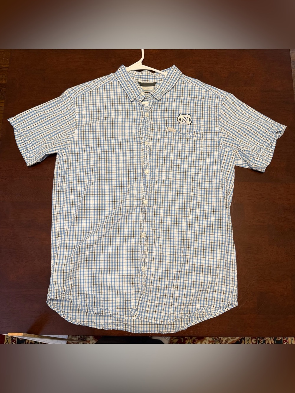 Columbia Light Blue and White Checked‎ Short-Sleeve Button-Up Shirt